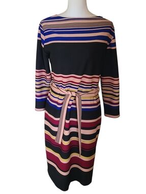 vanilia striped sheath dress tie waist size 42 (12/L)